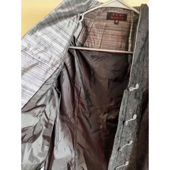 Miniye Sz M Black Textured Asian Jacket Toggle Closure Blazer - Picture 3 of 3